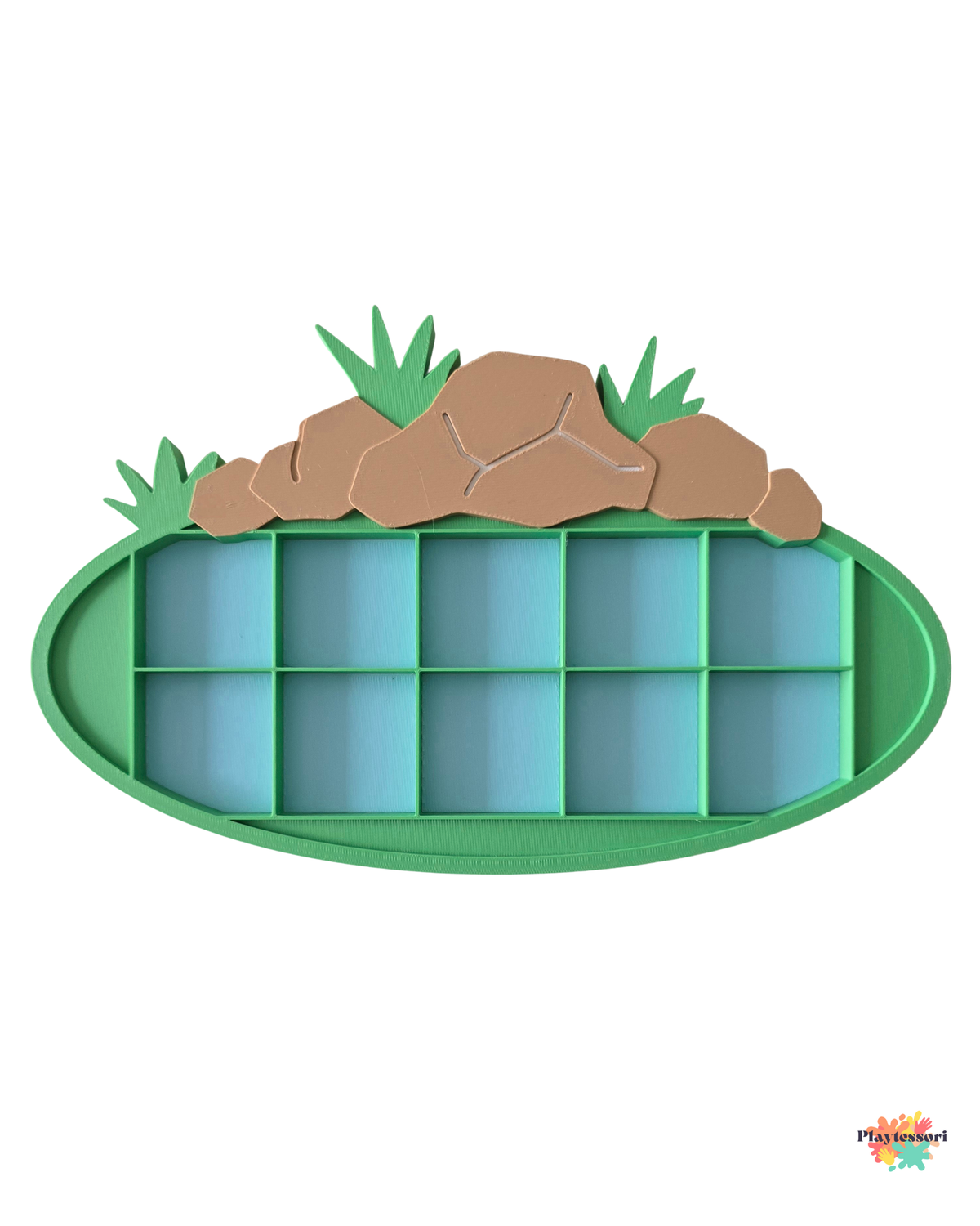 10 frame tray with compartments and rock design on a white background