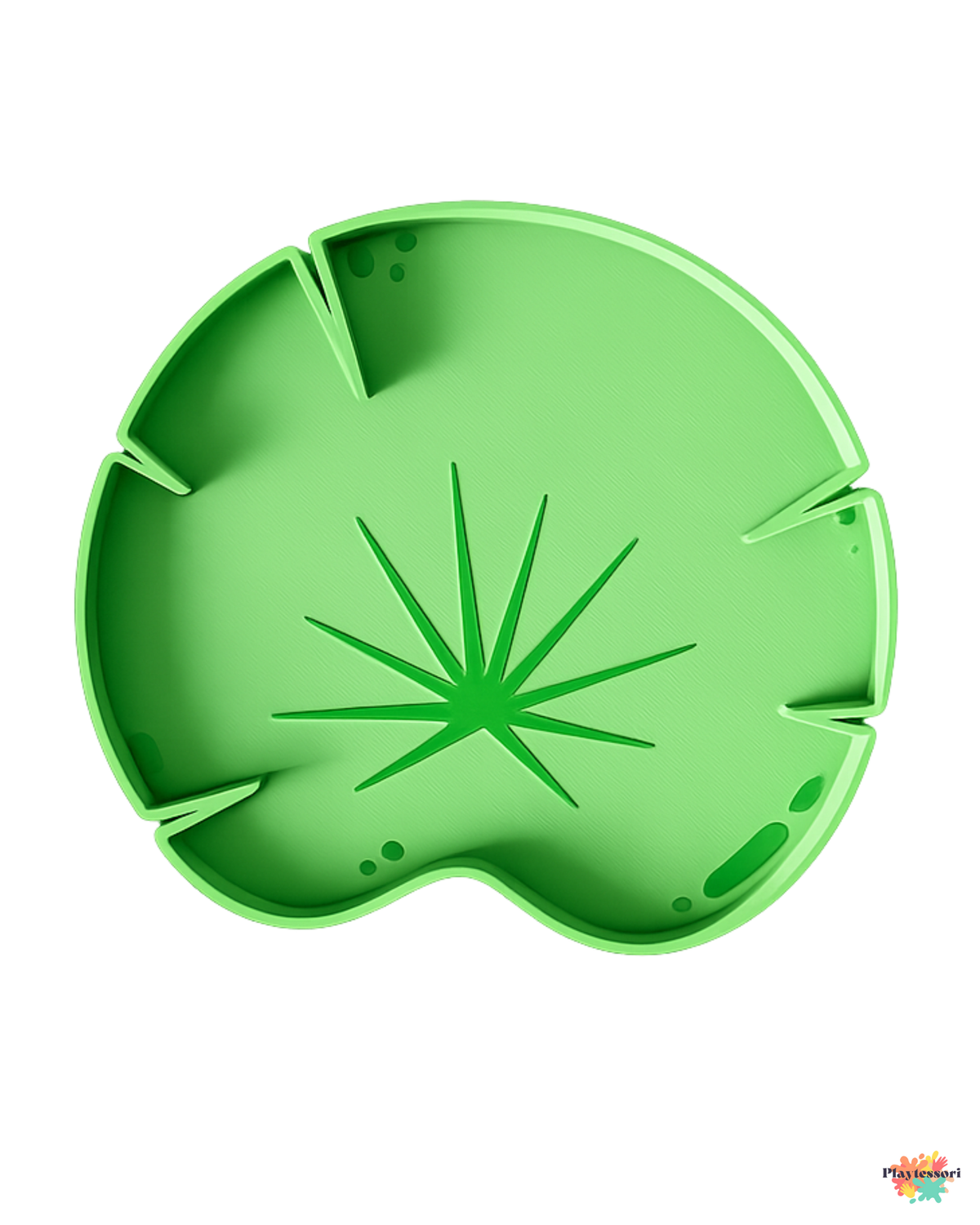 Green lotus sensory tray for Montessori play, eco-friendly PLA.