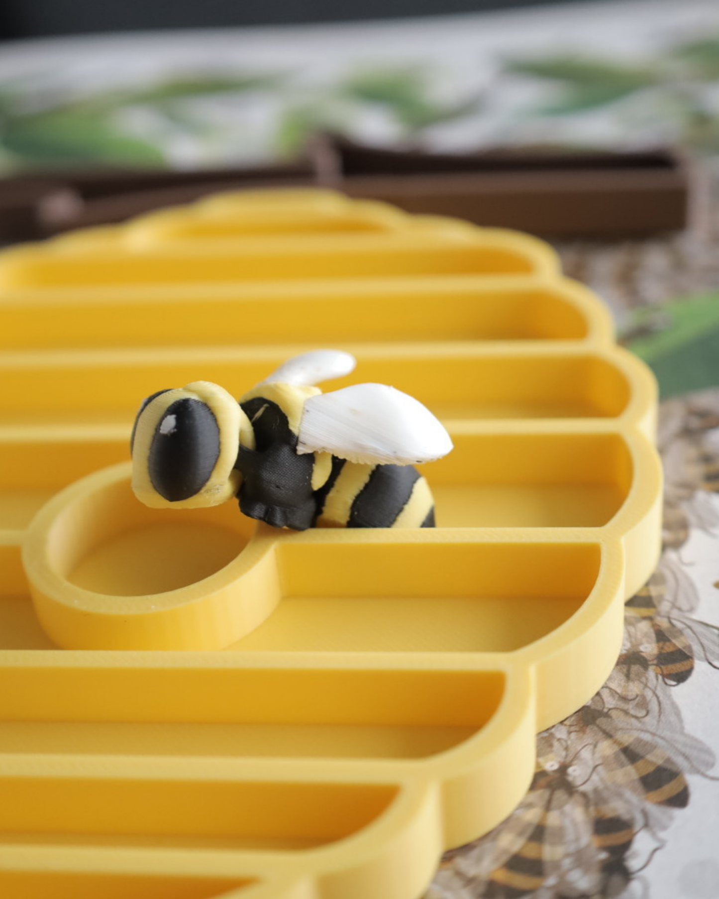 Montessori inspired sensory tray set for playdough and loose parts play, honeycomb hive and branch trays