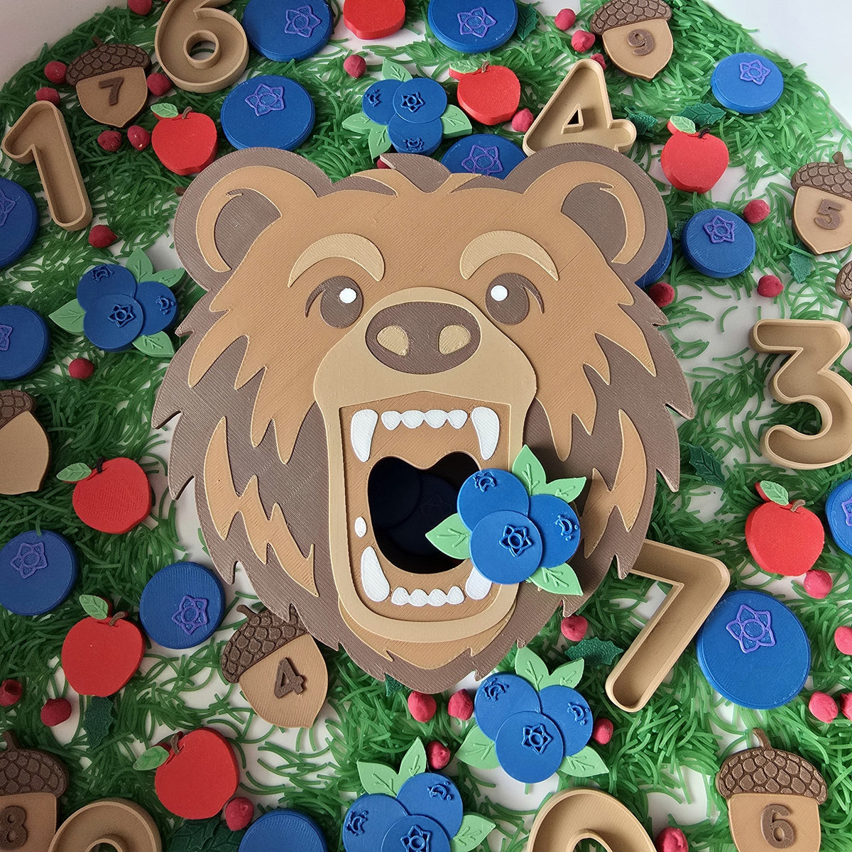 Feed the Bear counting game with acorns 0-9, apples and blueberries