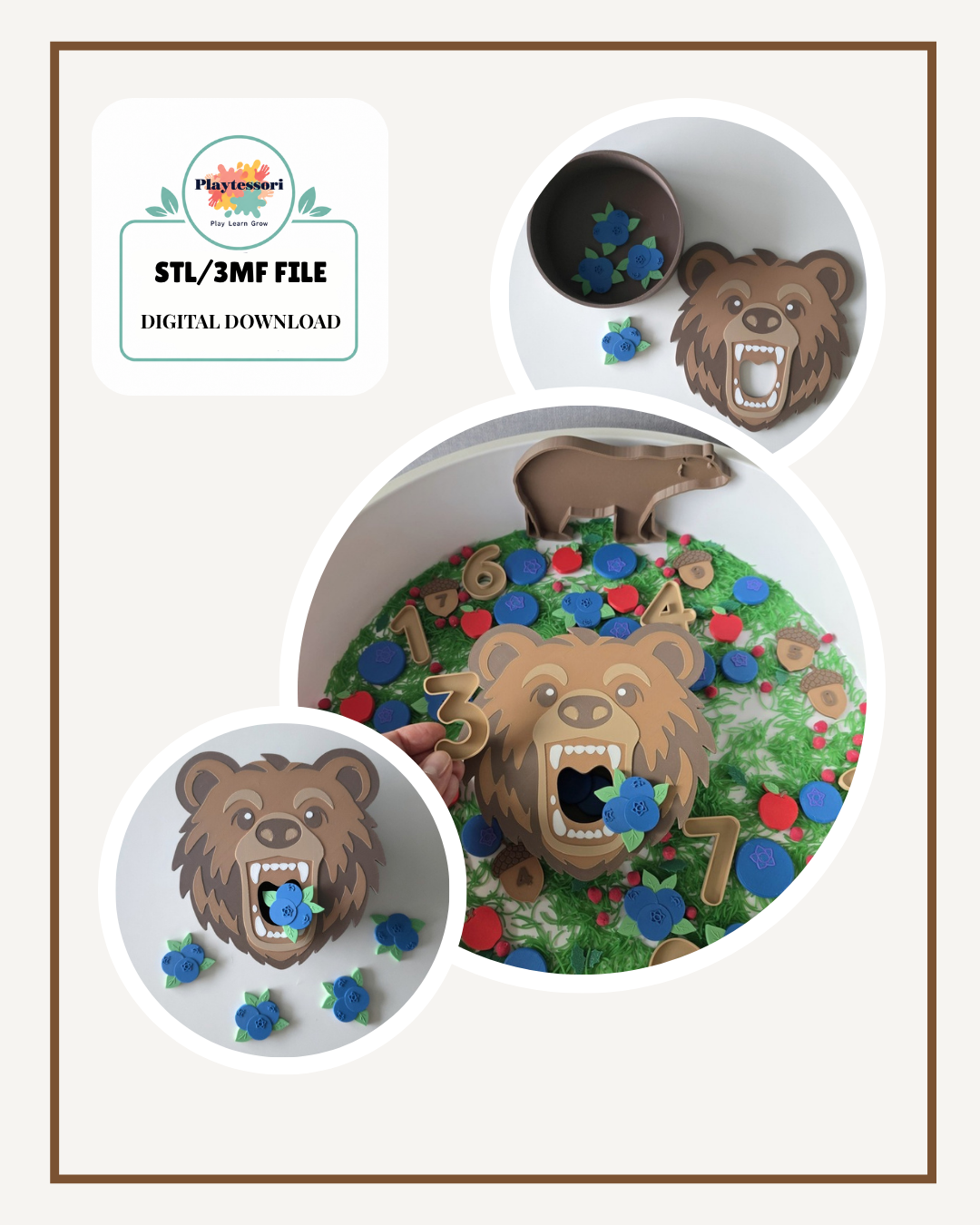 Feed the Bear STL/3MF file, 3D printed bear counting set