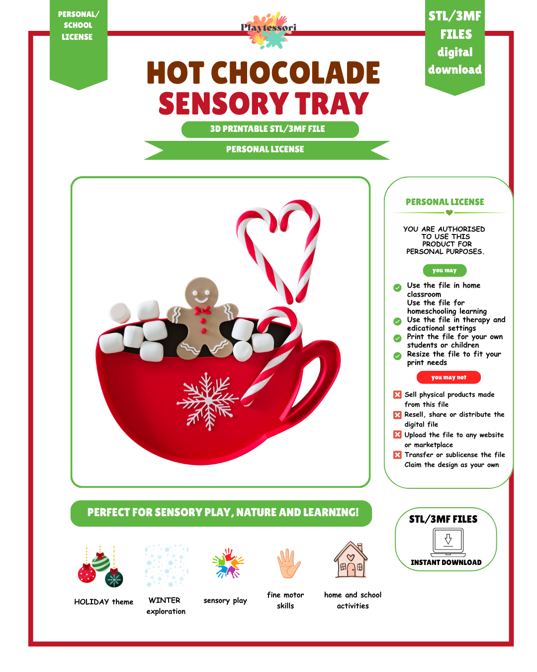 Hot chocolate sensory tray STL personal license terms