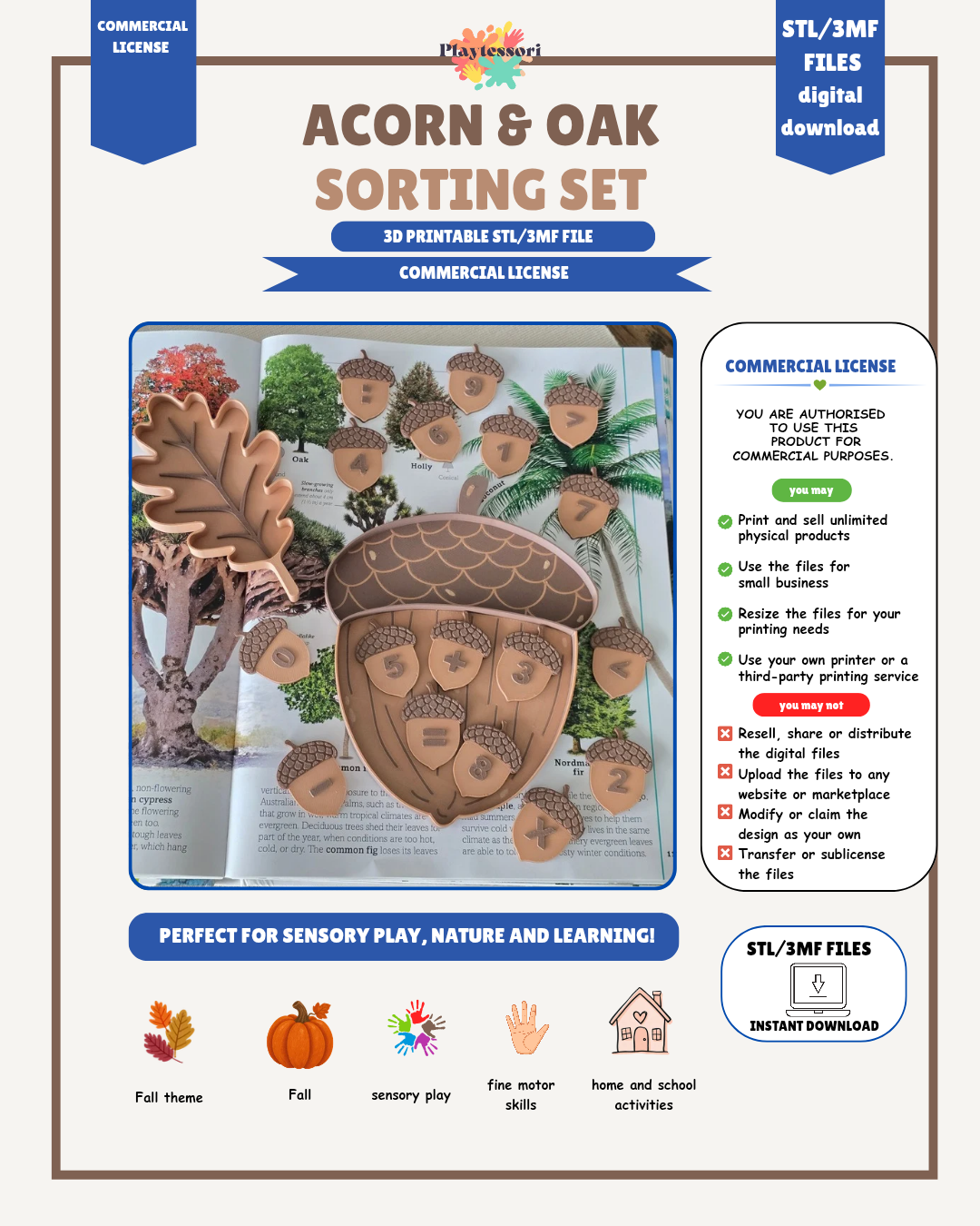 Acorn & Oak Leaf Trays + Math Counters STL