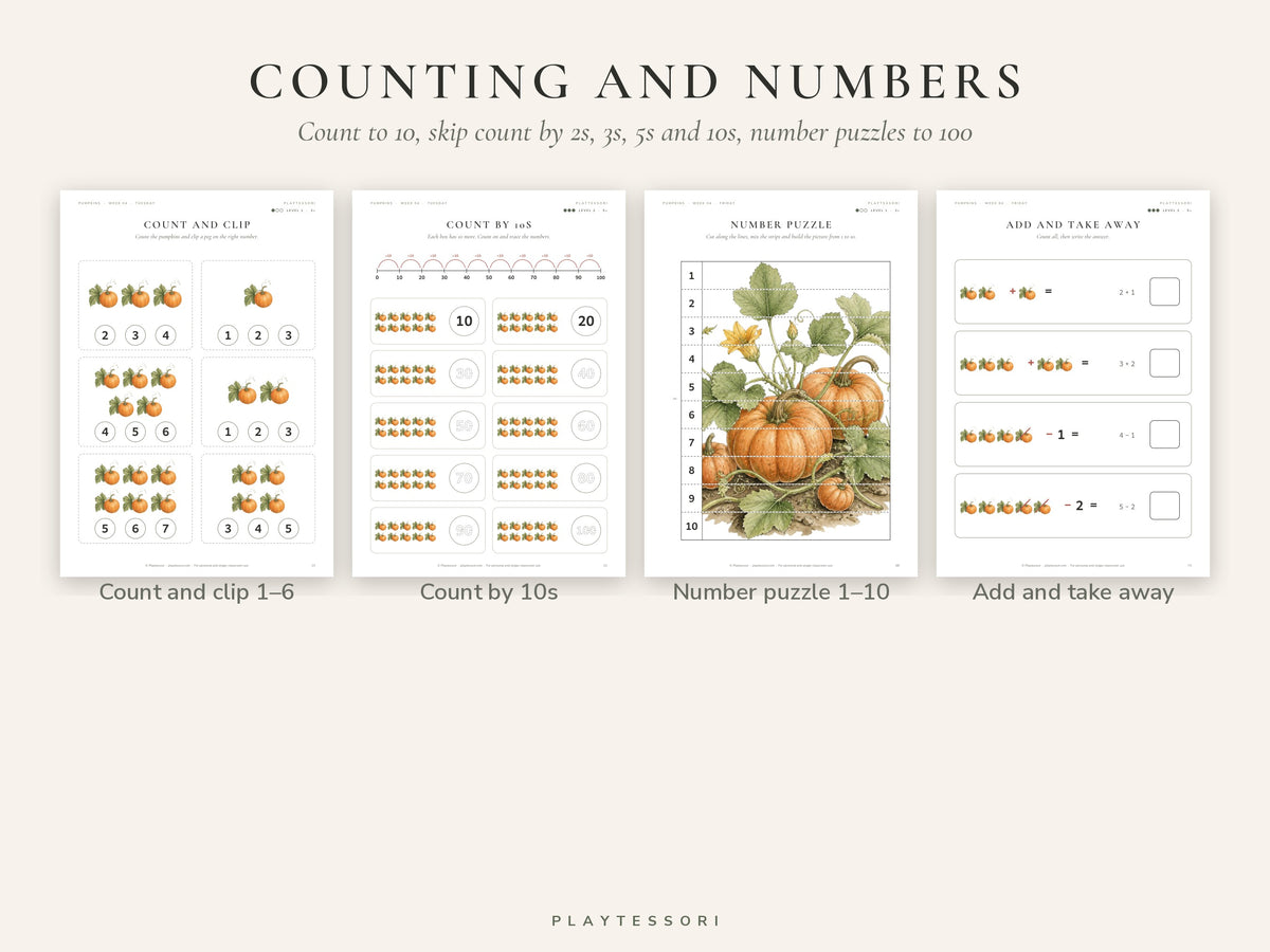 Pumpkin Learning Pack – 80-Page Montessori Printable Unit Study (Ages 3–6)