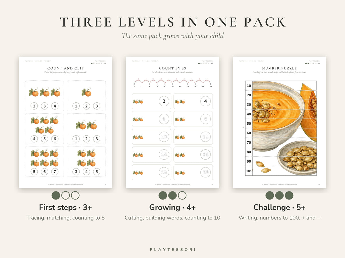Pumpkin Learning Pack – 80-Page Montessori Printable Unit Study (Ages 3–6)
