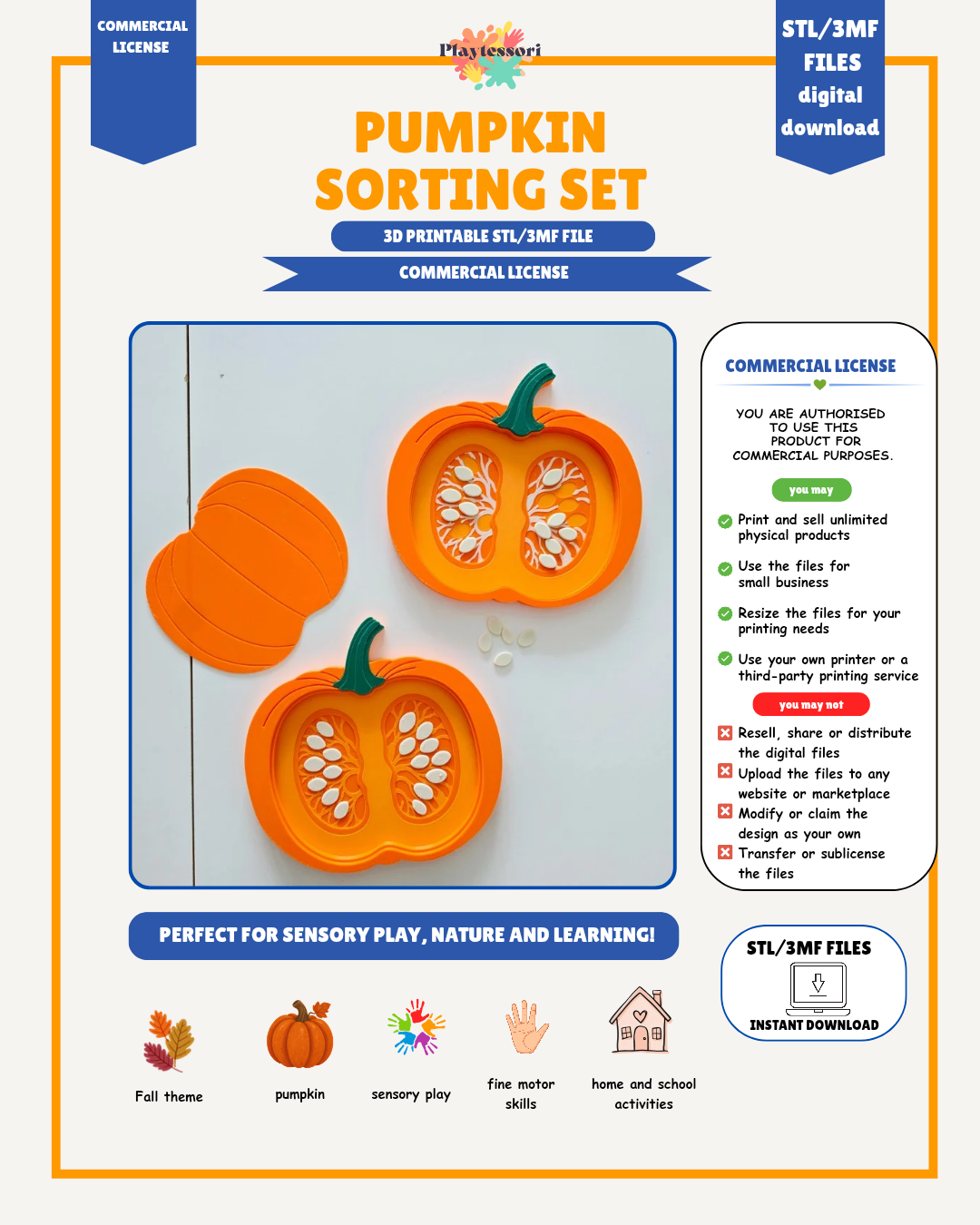 Pumpkin Cross Section Sensory Tray STL