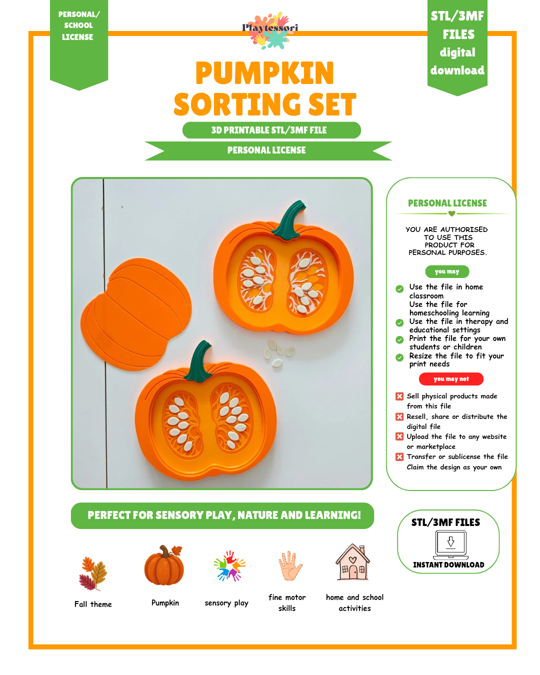 Pumpkin Cross Section Sensory Tray STL