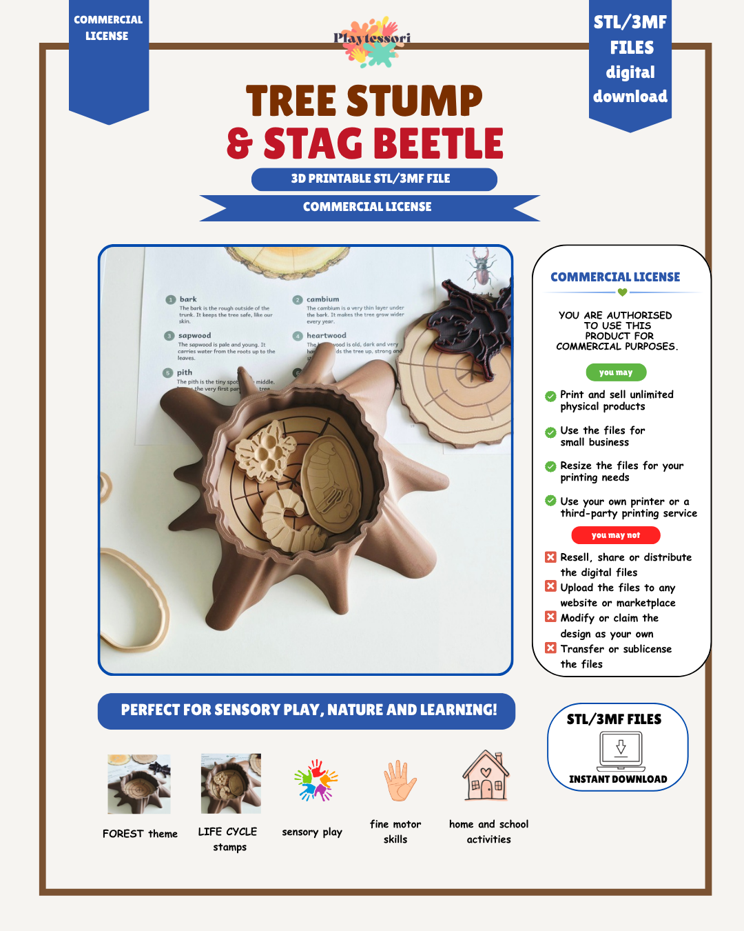 Tree Stump & Stag Beetle STL Commercial License: what you may and may not do