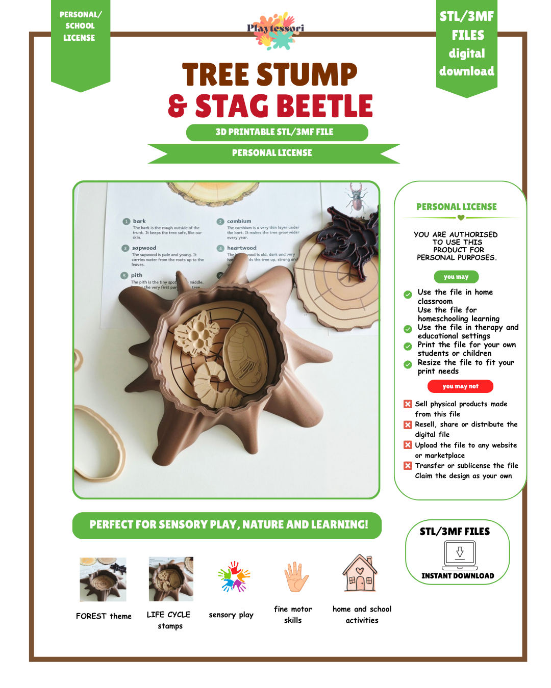 Tree Stump & Stag Beetle STL Personal License: what you may and may not do