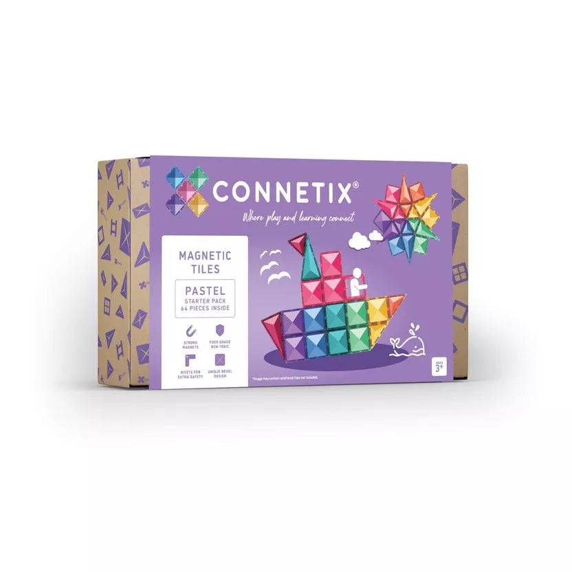 Connetix magnetic tiles packaging on a white background