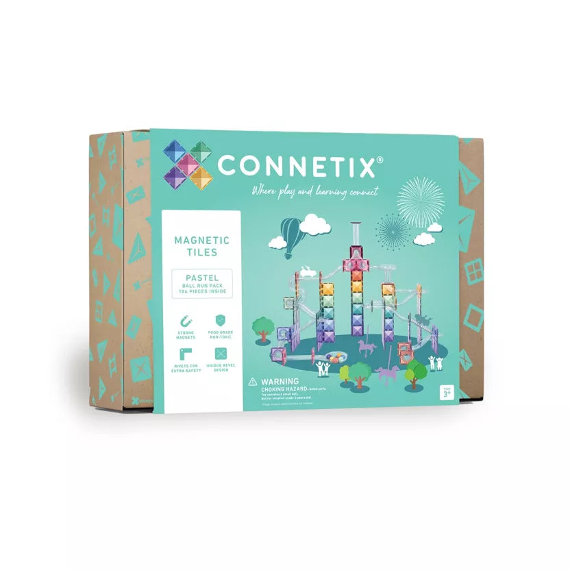 Connetix magnetic ball run packaging on a white background