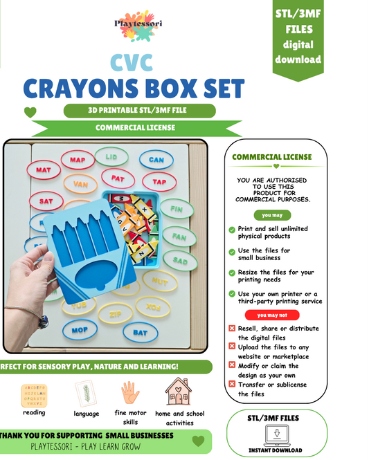 CVC Crayons Box Set 3D printable STL and 3MF file with commercial license, instant digital download by Playtessori