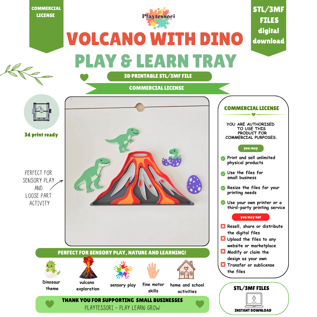Volcano with Dino Play & Learn Tray STL/3MF