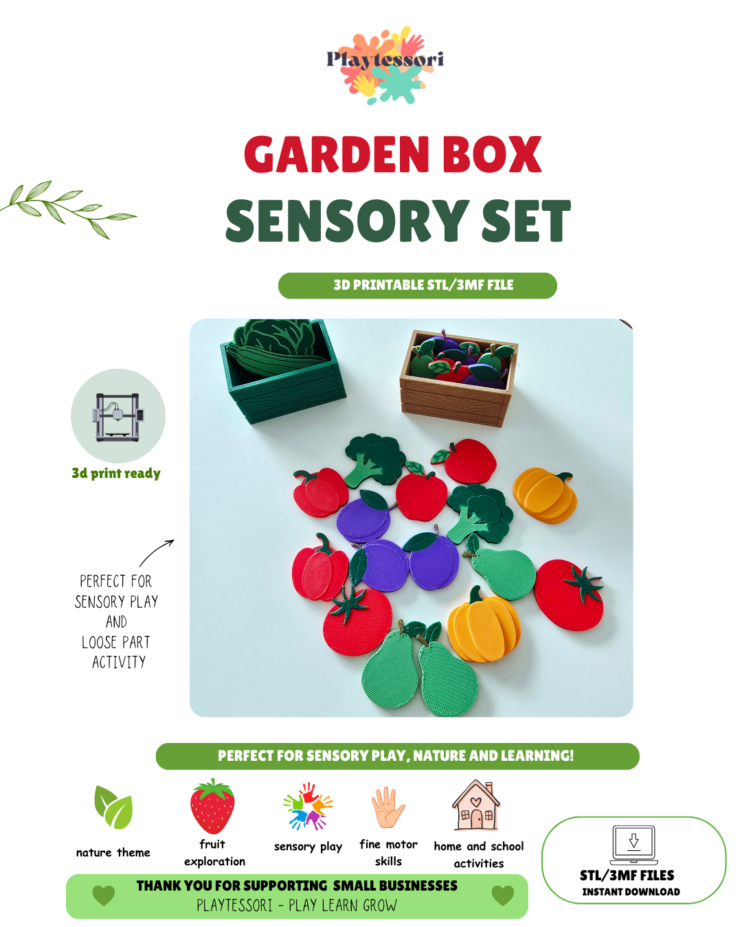 Garden Boxes Sensory Play Set STL – Playtessori
