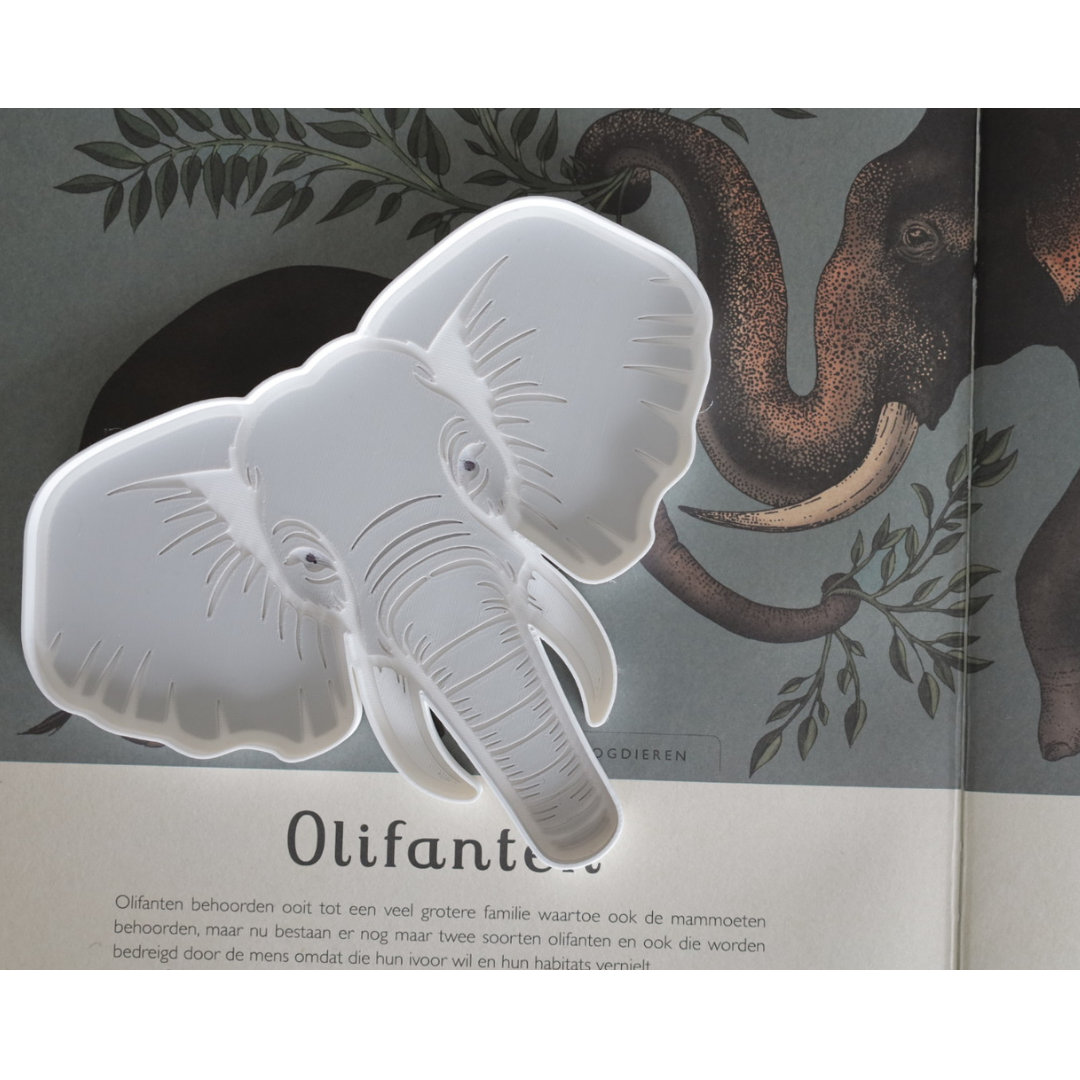 Close-up of 3D printed elephant sensory tray showing detailed ear and trunk texture