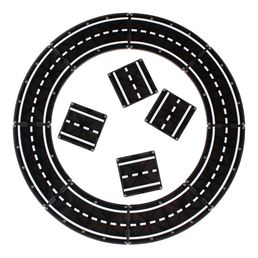 Black track system with four rectangular connectors on a white background