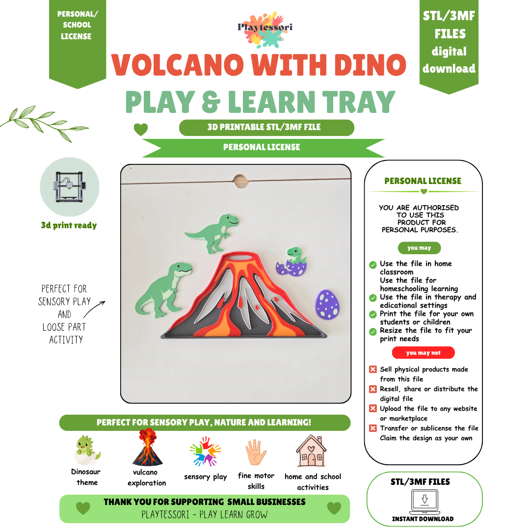Volcano with Dino Play & Learn Tray STL/3MF