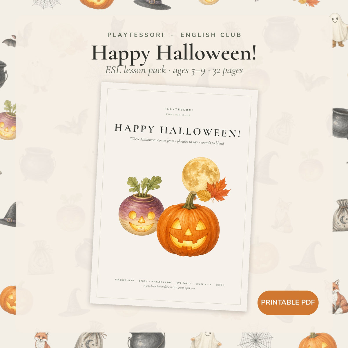 Halloween English Club – ESL Lesson Pack Printable (Ages 5–9)