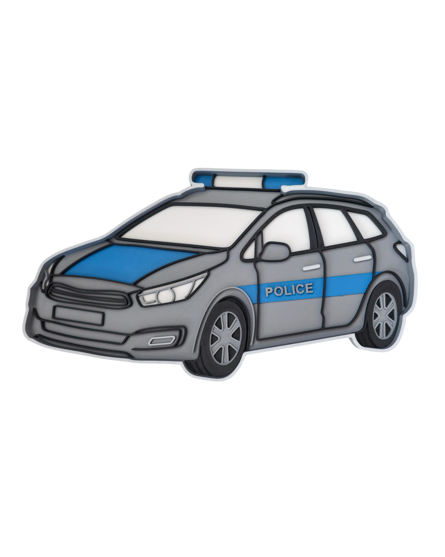 Police car sensory tray for rescue-themed Montessori play and fine motor activities by Playtessori