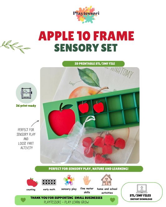 Apple Ten Frame Counting Tray STL File – Playtessori