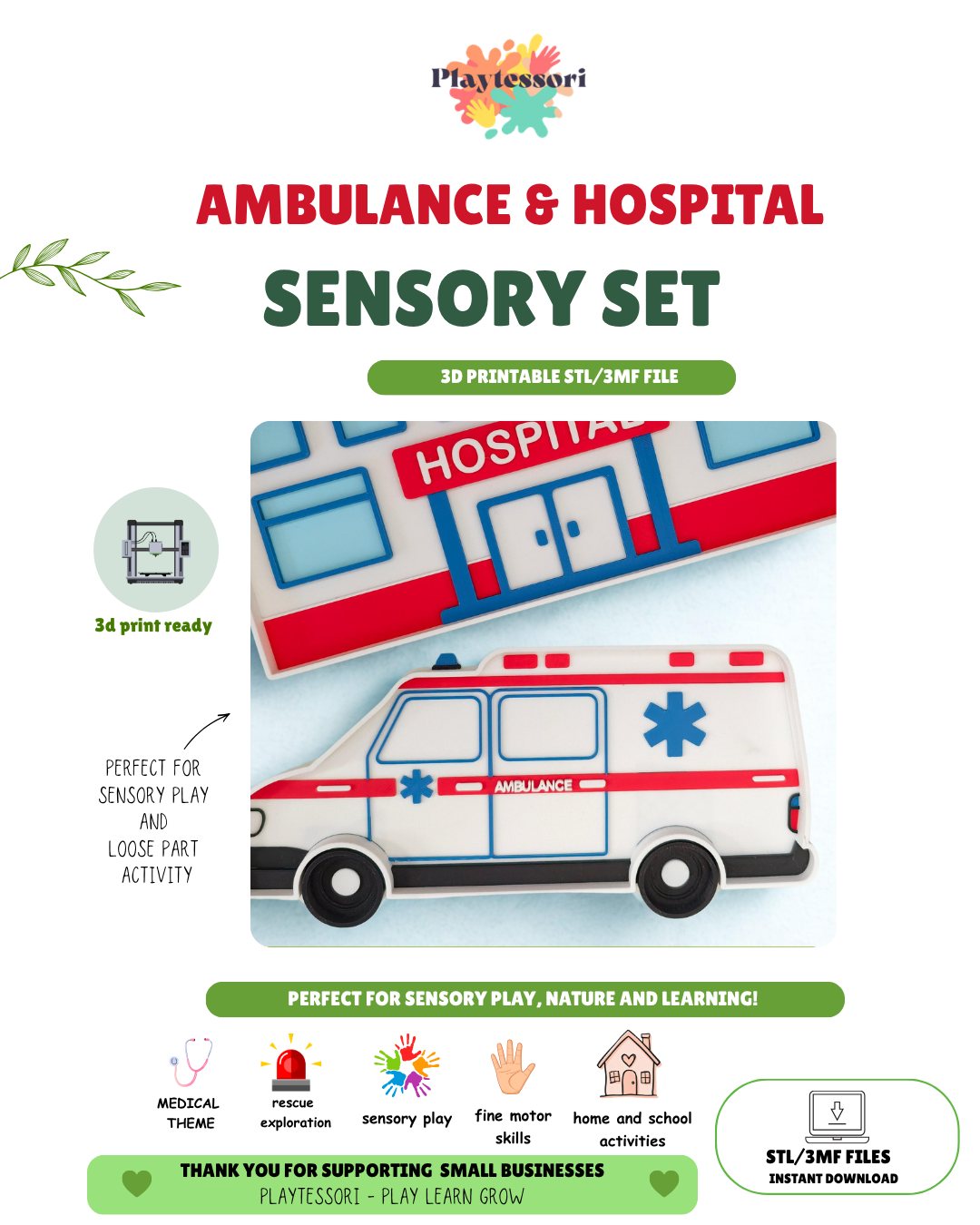 Ambulance Hospital Sensory Tray STL