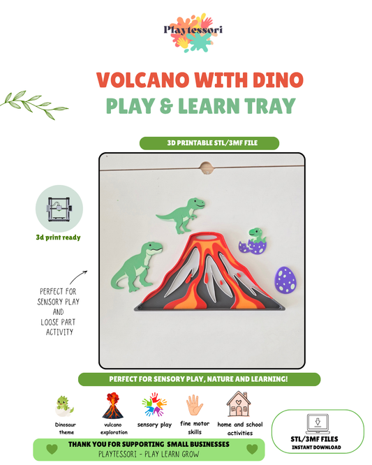 Volcano with Dino Play & Learn Tray STL/3MF