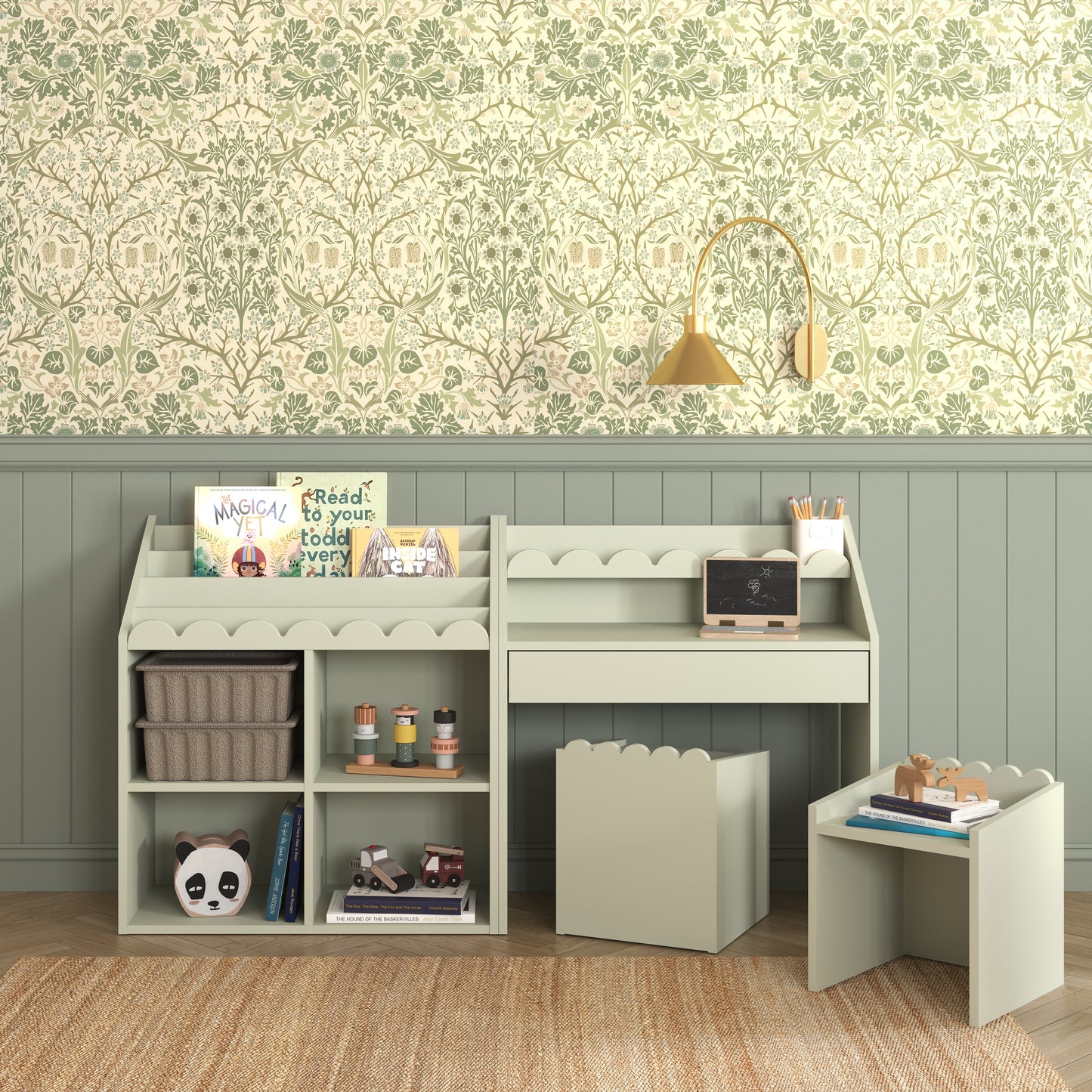 Montessori Kids Room Set with Bed & Mattress | Book Nook