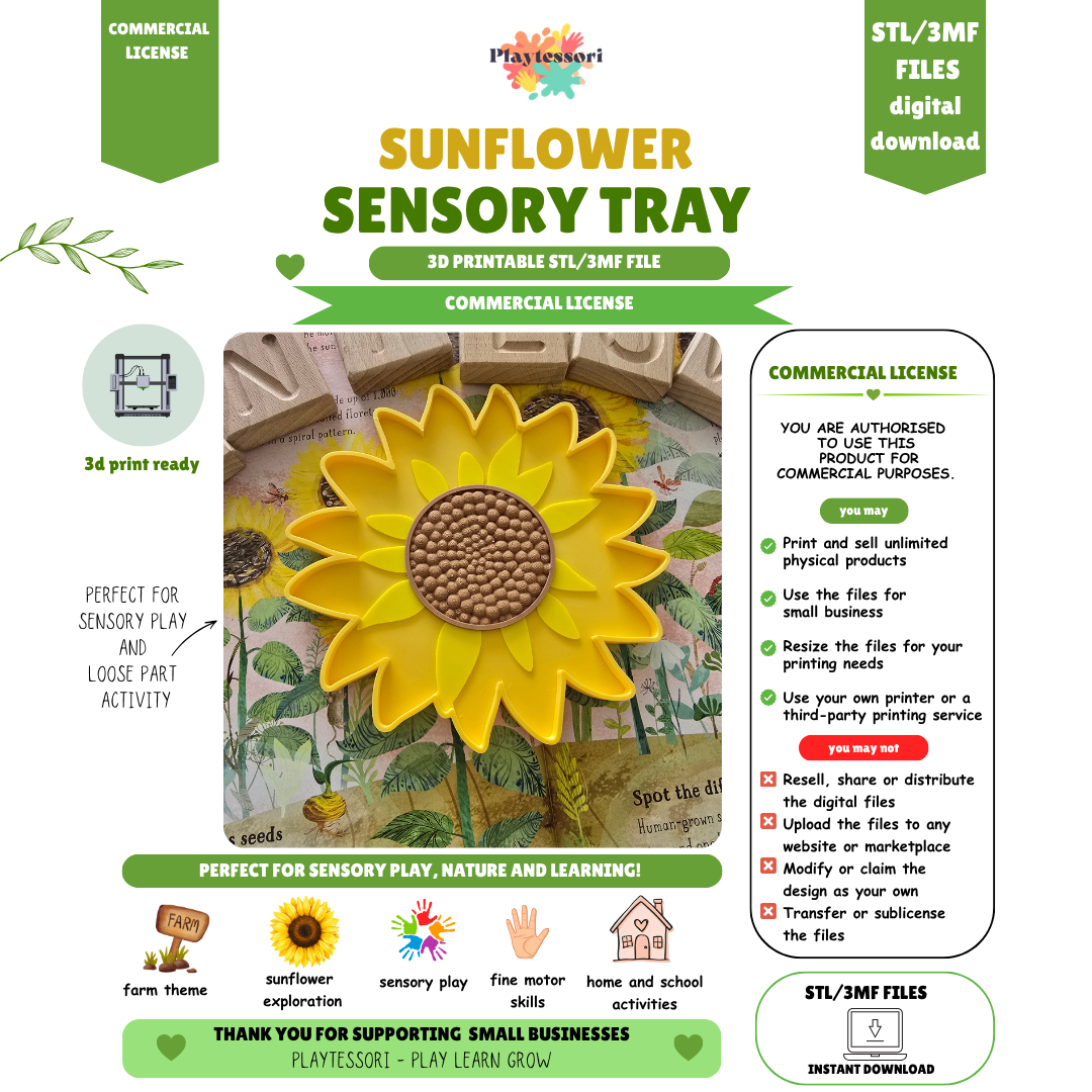 Sunflower Sensory Tray STL File – Playtessori