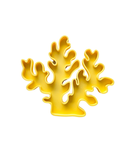 Yellow coral-shaped sensory play tray with organic branching sections and natural negative space, 3D printed from eco bio-PLA in Belgium — Playtessori Montessori ocean sensory tray for toddlers and preschoolers