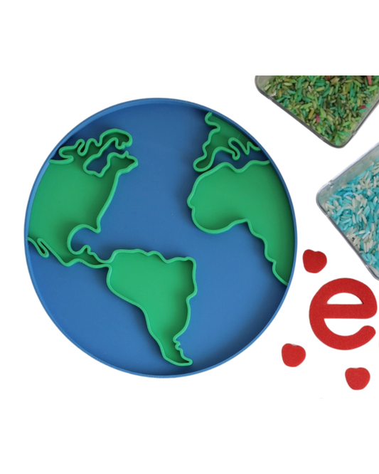 planet earth sensory tray with continents for geography play fine motor activity montessori inspired learning