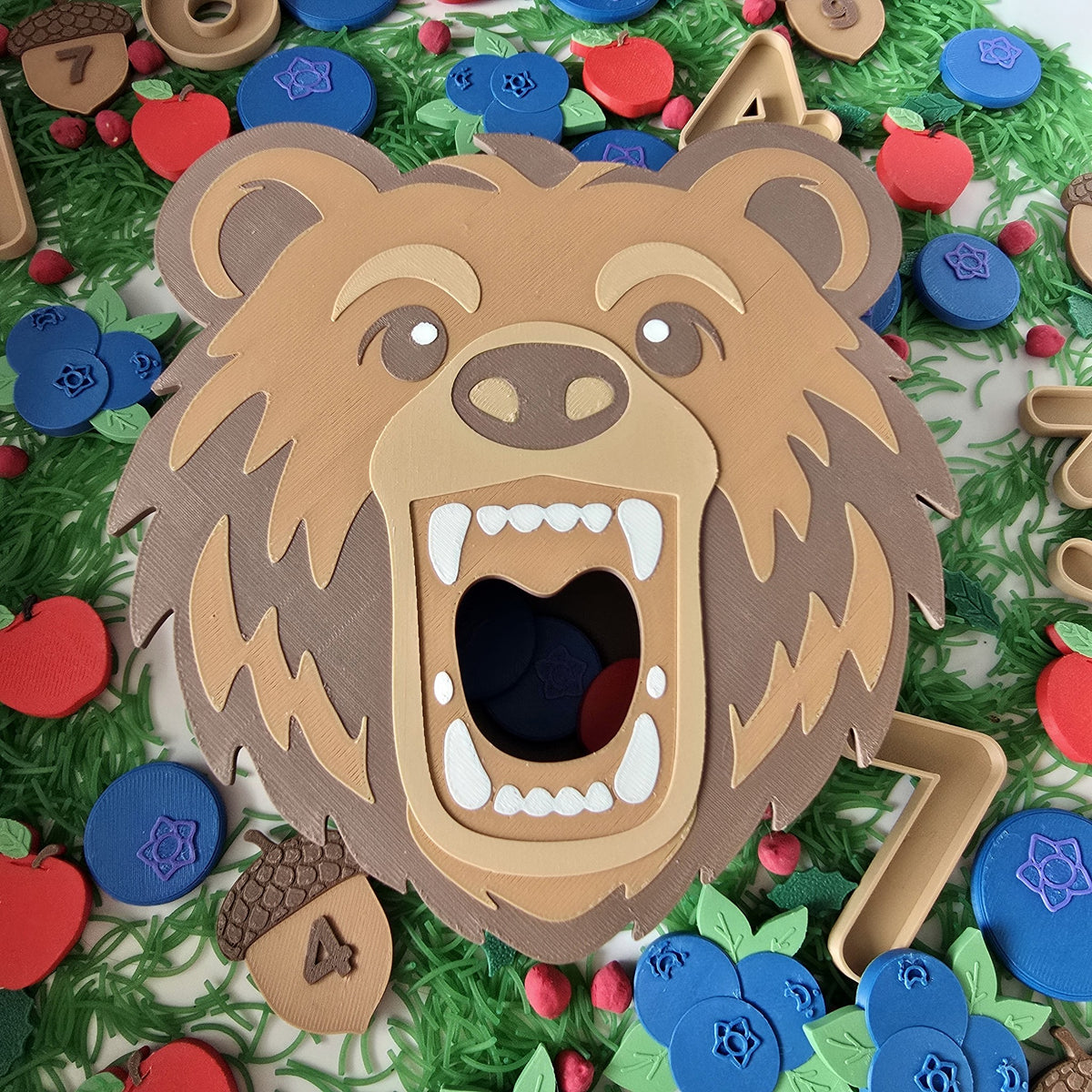 Close-up of the 3D printed bear head with open mouth