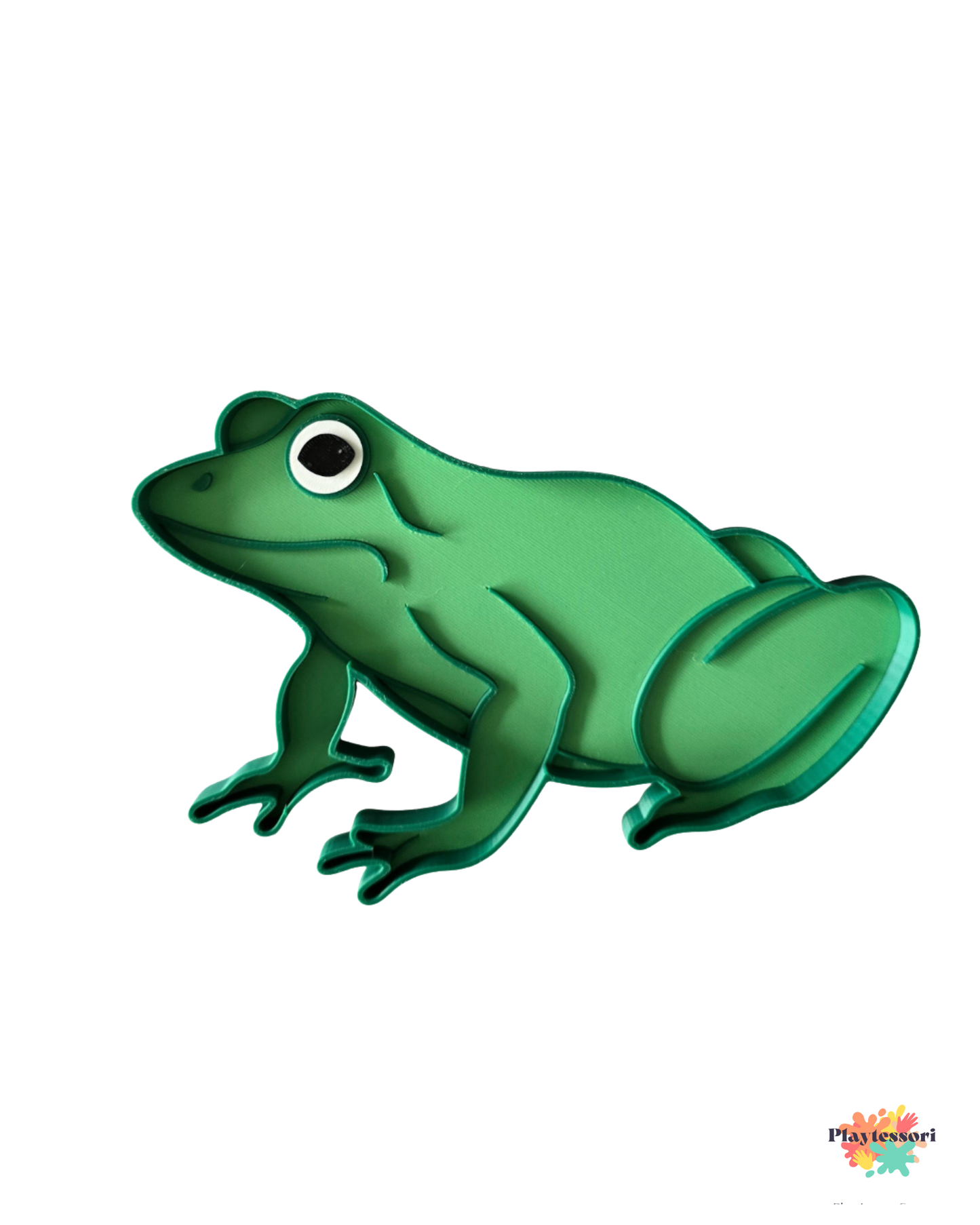 Green frog-shaped sensory tray made from Bio-PLA, Montessori sensory tool for fine motor and sensory play.
