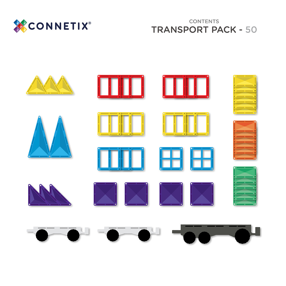 Colorful building block components with Connetix branding on a white background