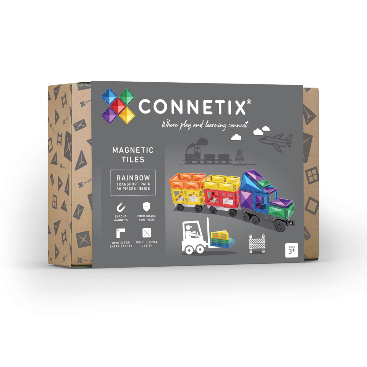 Connetix magnetic tiles packaging on a white background