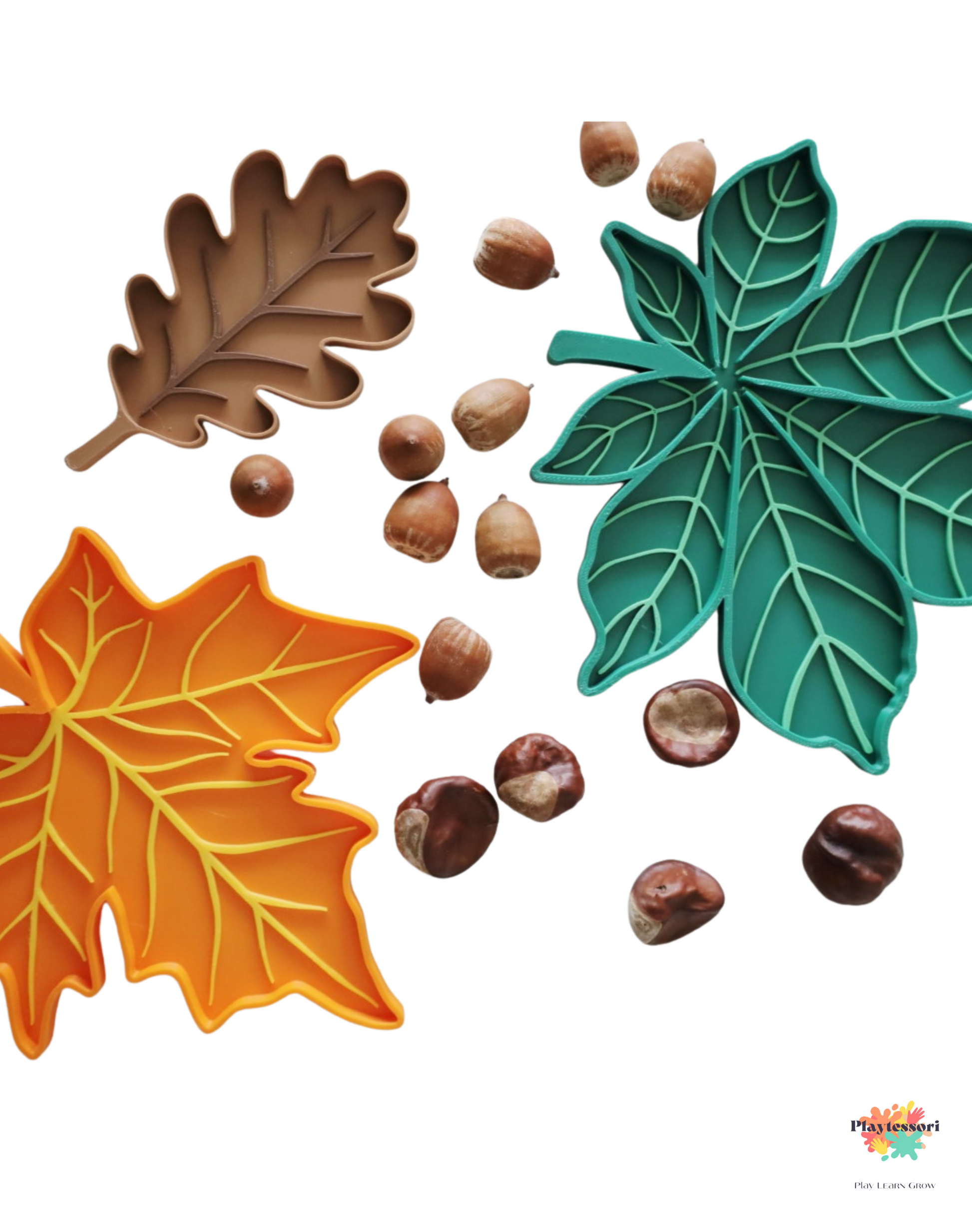 Close-up of the detailed structure of the 3D-printed leaf trays, highlighting texture and shape for sensory and educational play