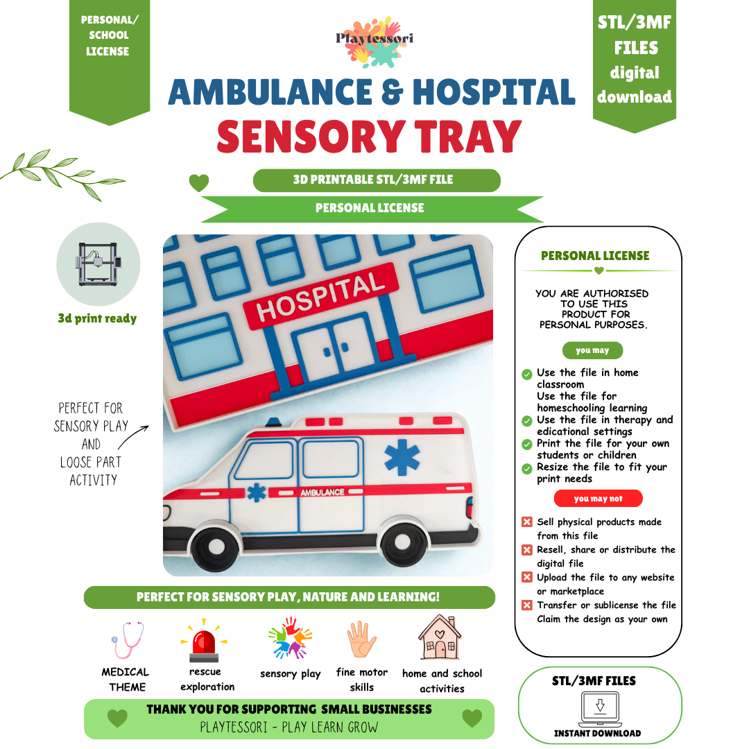 Ambulance Hospital Sensory Tray STL