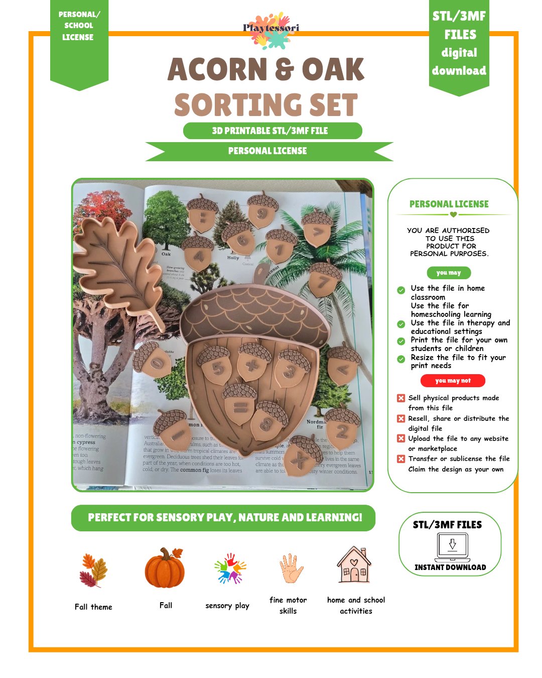 Acorn & Oak Leaf Trays + Math Counters STL