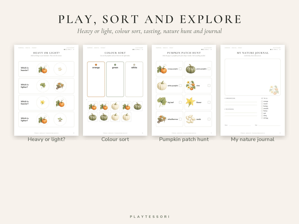 Pumpkin Learning Pack – 80-Page Montessori Printable Unit Study (Ages 3–6)